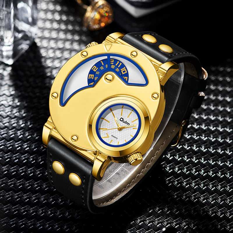 Montre or multi-fonctionnelle à cadran exagéré pour hommes
