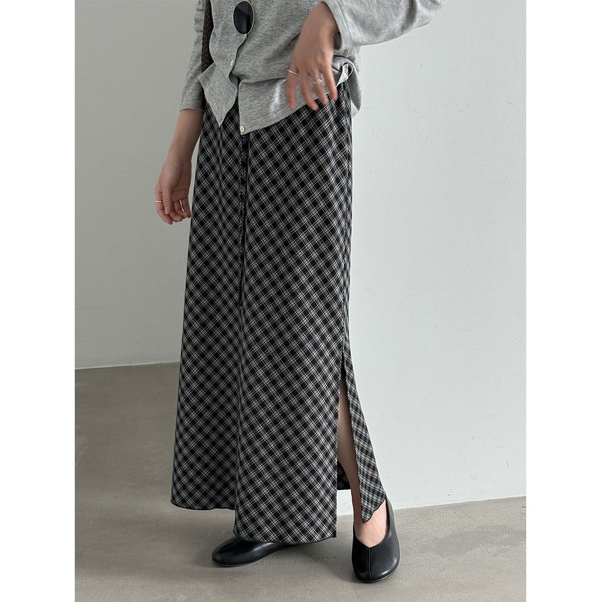 Femme Designer-Style Plaid Élastique-Waist Couleur-Block Jupe à carreaux