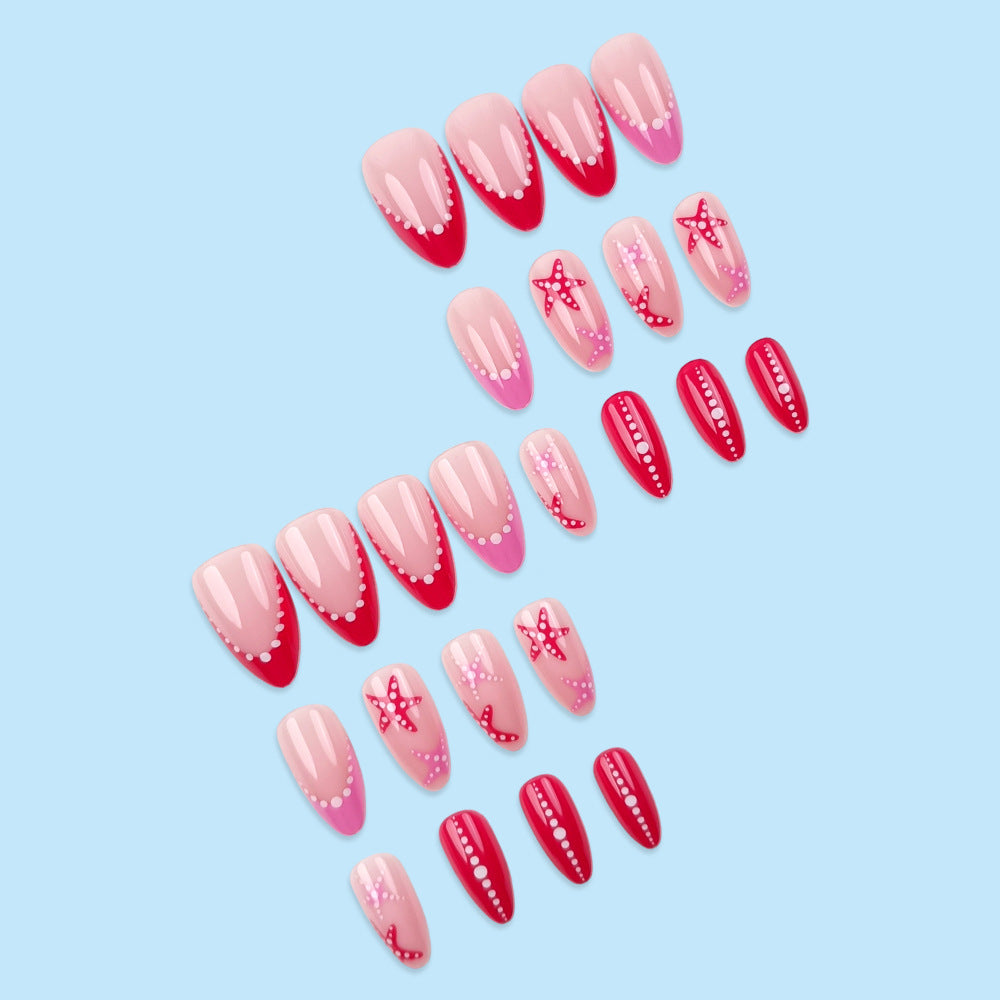 Stickers 24 pièces de faux ongles en forme d'amande dans l'huile acrylique Sea Star avec gr rose