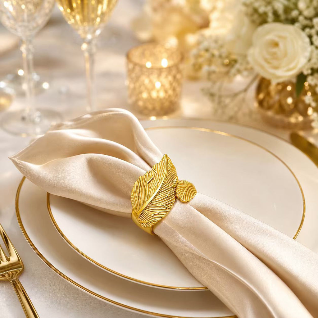 Ensemble de table d'hôtel Golden Leaf Metal Napkin Ring