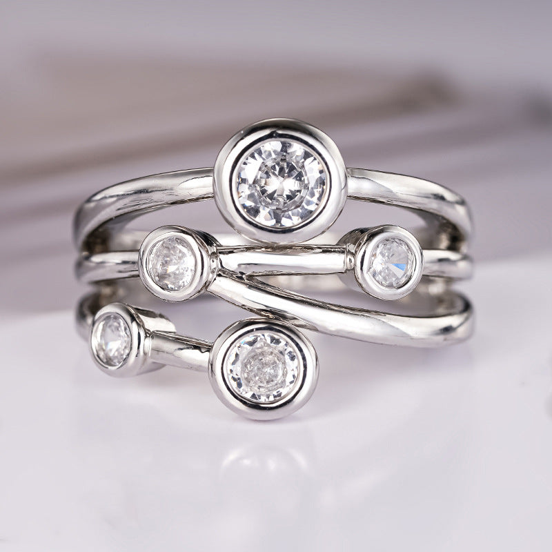 Anneau de Zircon de cercle de ligne géométrique créative