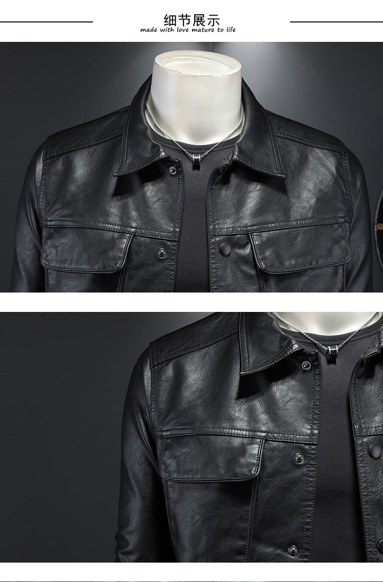 Manteau en cuir à manches longues pour homme