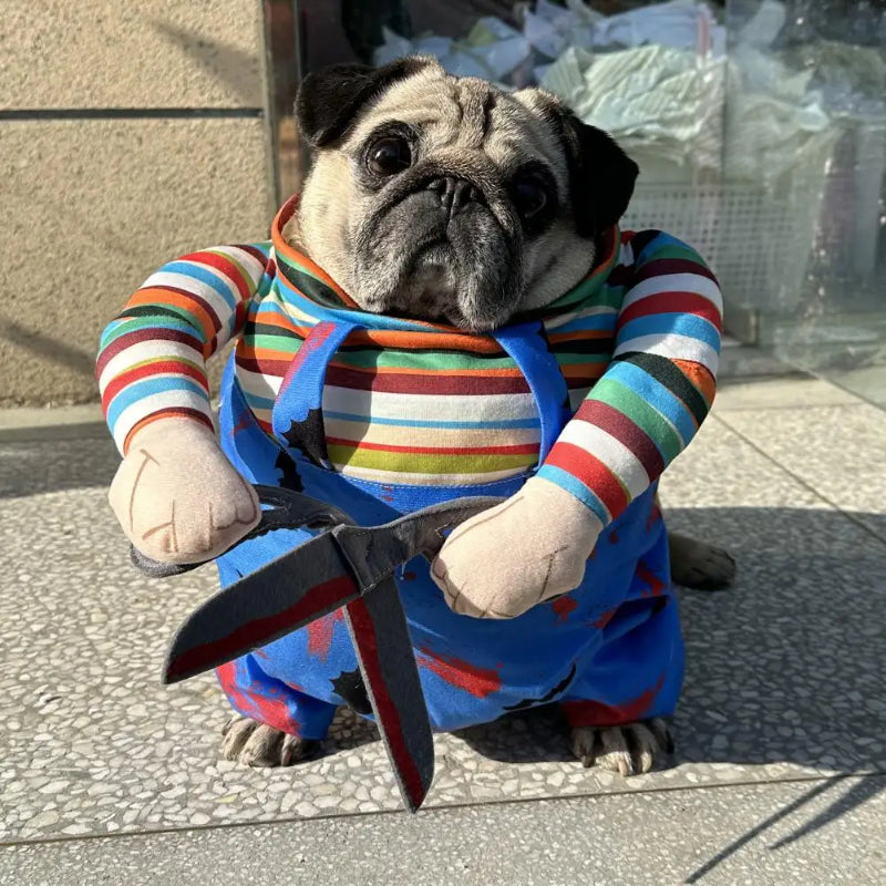 Costume d'Halloween pour animaux de compagnie Cat Funny Outfit with Ajustable Straps Scissor Shaped Suit Cosplay