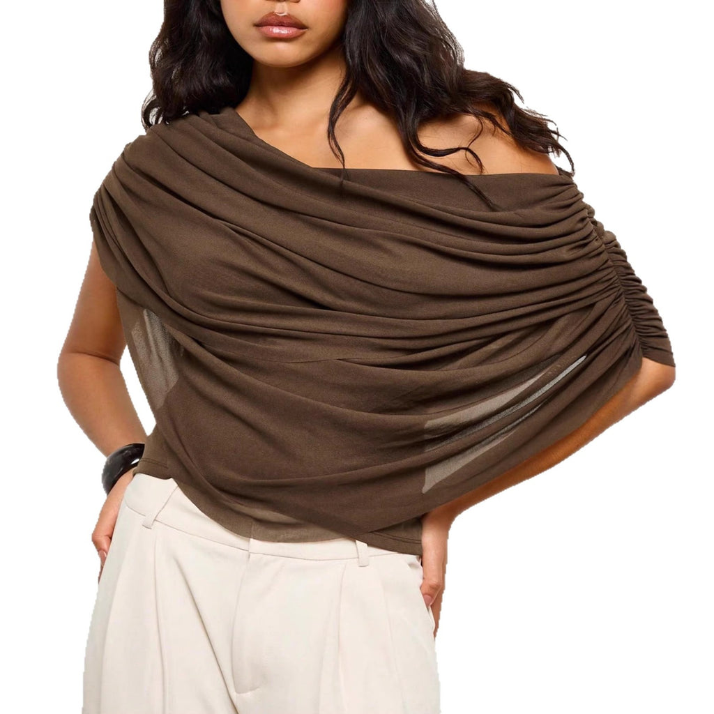 Femmes Mode Loose-fitting Cape-style Solid-color Top avec Pleats