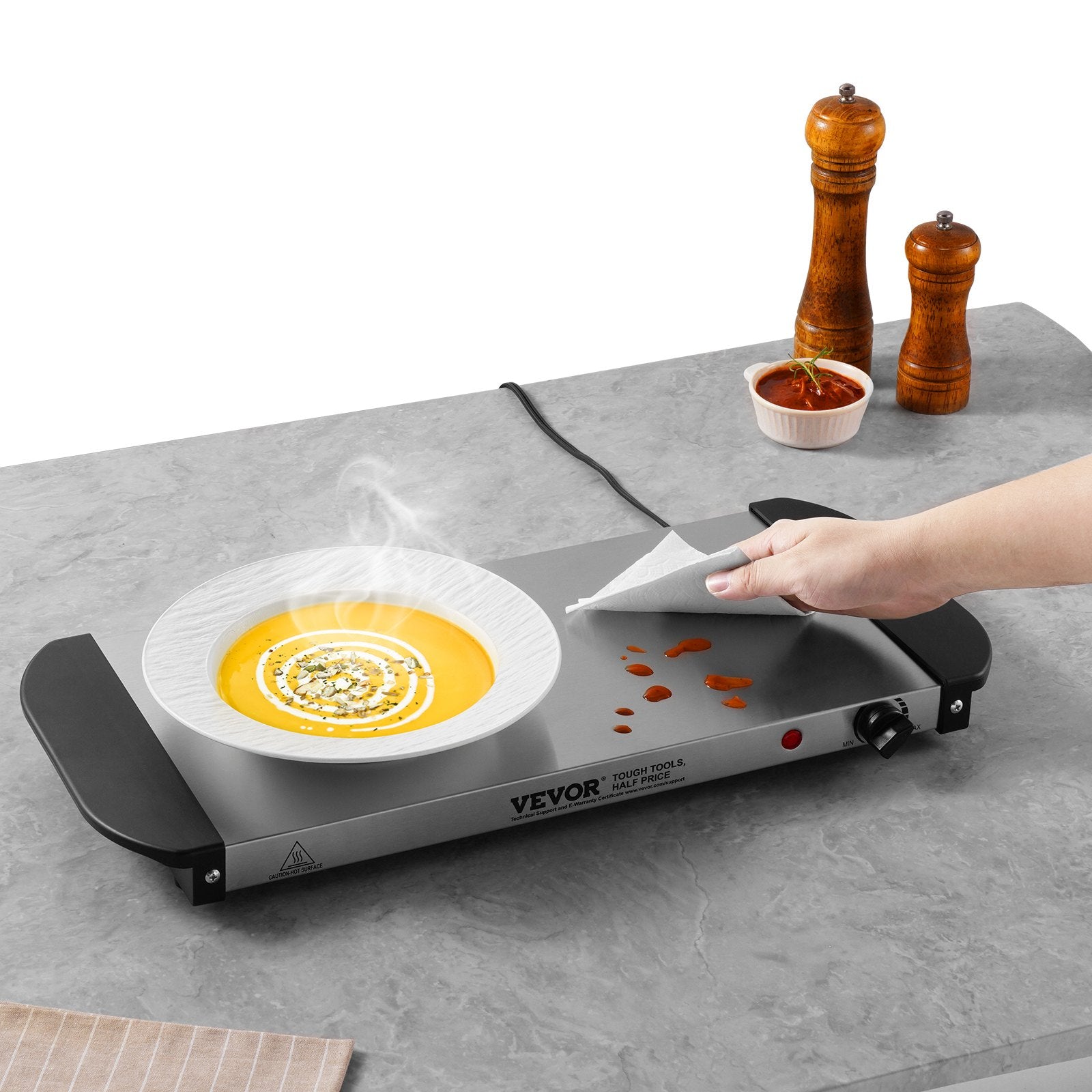 VEVOR Électric Warming Tray Buffet Food Warming W Temp Control Acier inoxydable