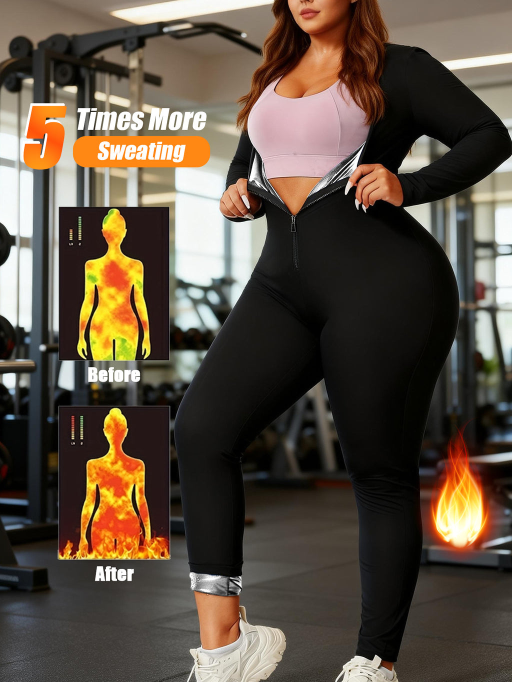 Taille plus femmes Sauna costume minceur complet de compression du corps combinaison de saut manches longues Wai