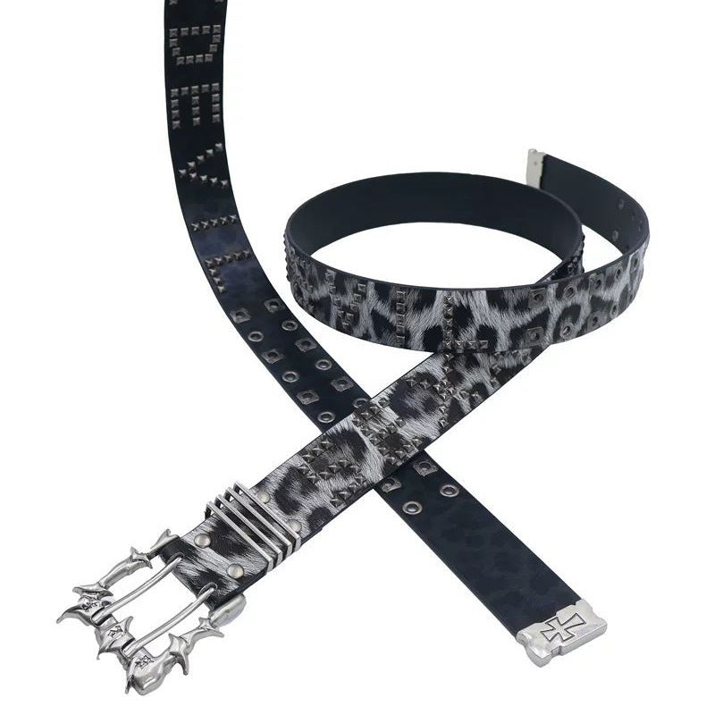 Double Needle Punk Buckle Leather Belt Street
