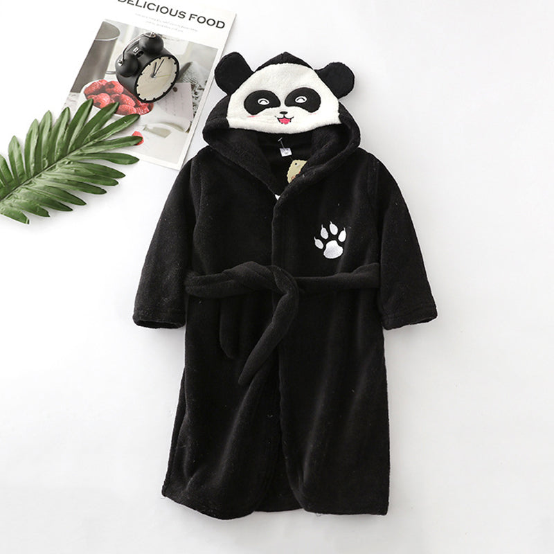 Filles Cartoon Hooded Flannel Dentelle-up Peignoir
