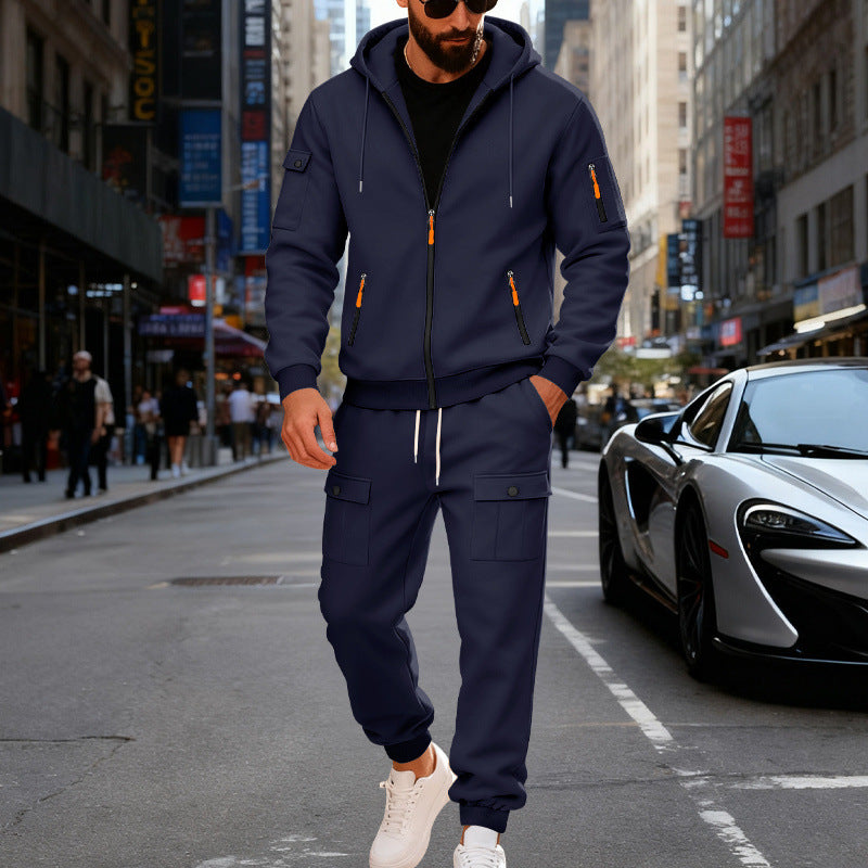 Jogging polaire homme, ensemble sweat à capuche et pantalon coupe ample