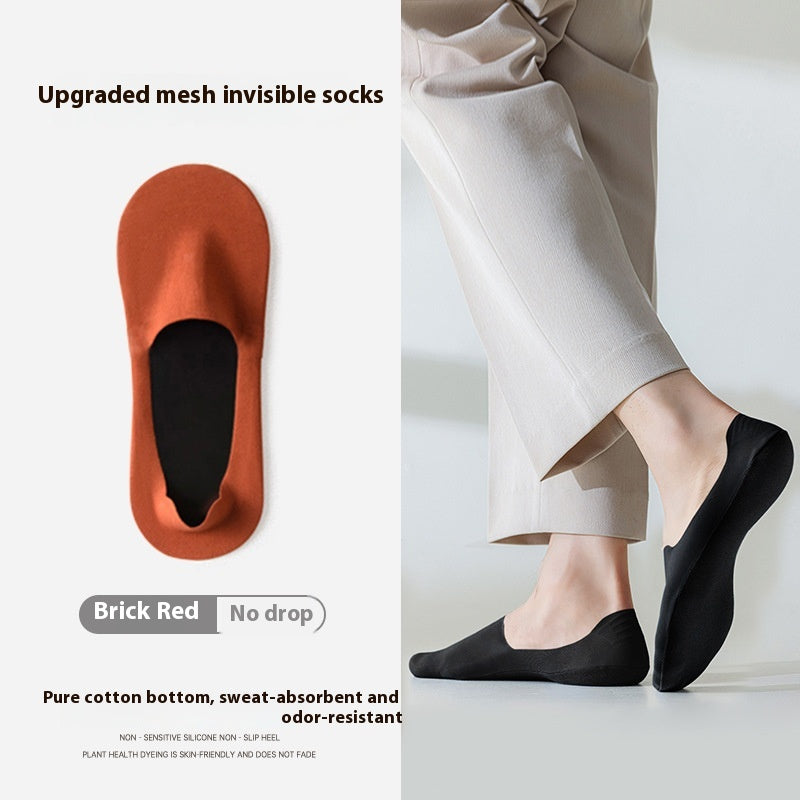 Chaussettes invisibles en coton pur antidérapant pour homme