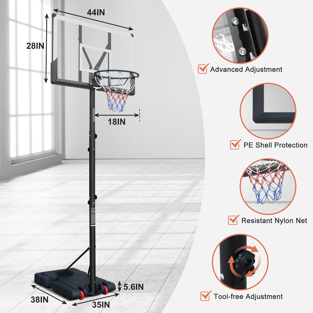 Basketball Hoop 5.73-10FT But de basketball portable réglable en hauteur pour intérieur extérieur Ba
