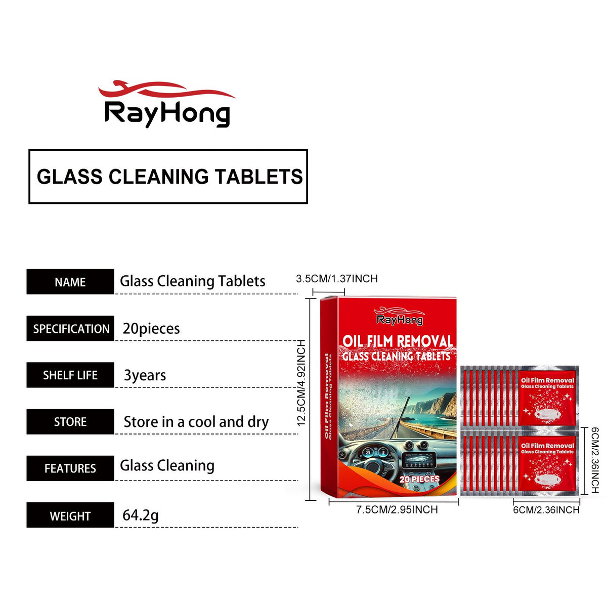 Comprimés de nettoyage de film de verre automobile RAYHONG