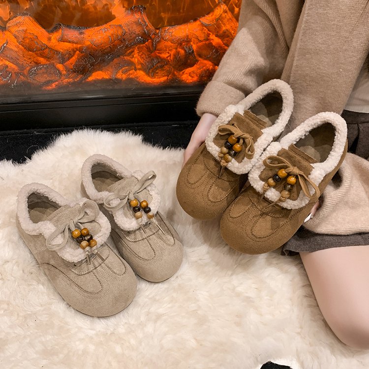 Retro Chaussures de Coton Marron Résistantes Rétro avec Chaussures d'Entraînement Chaud et Velvet