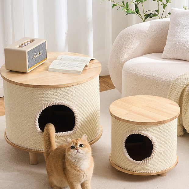 Une table de café de style arbre de chat partagée par les humains et les animaux