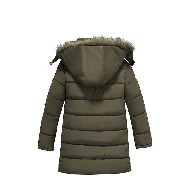 Veste de coton rembourrée chaude de grand collier de fourrure pour garçons