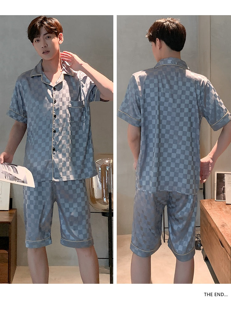 Pyjama pour homme Ice Ice Silk Thin Short Sleeve Plus Taille Loose Real Silk Jacquard Youth H
