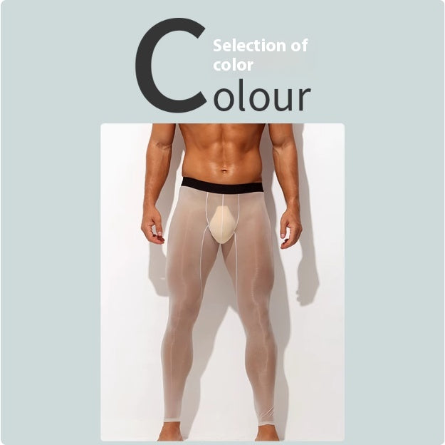 Les hommes ultra-mince soie de glace Skinny taille basse Nude de chair Reflective Slim Leggings