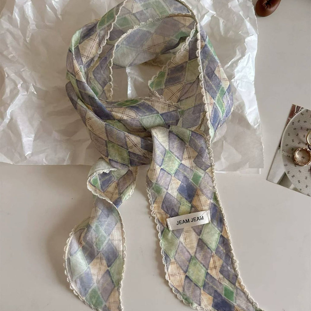 Style coréen Rétro Floral longue écharpe en soie