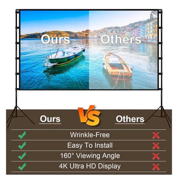100inch/120inch Projector Screen Options with Stand 16:9 4K HD Front/Rear Wrinkle-Free Por