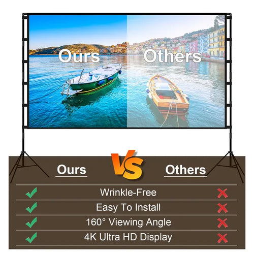 100inch/120inch Projector Screen Options with Stand 16:9 4K HD Front/Rear Wrinkle-Free Por