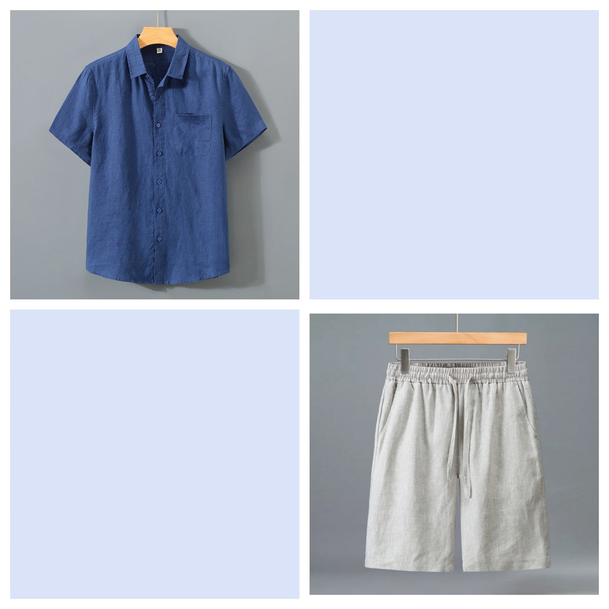 Short en lin pur pour homme et ensemble de chemises à manches courtes - Outfi léger décontracté d'été