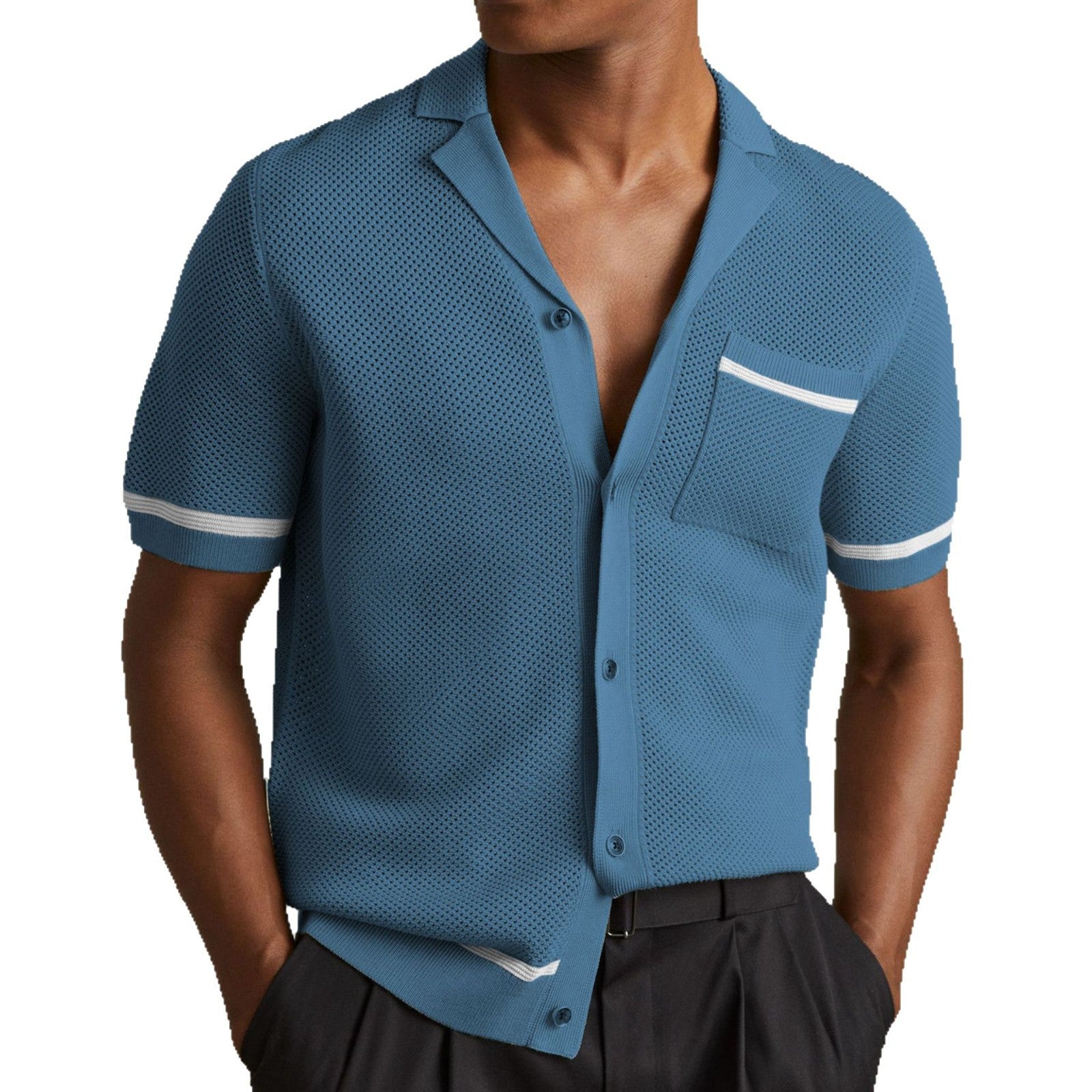 Chemise Polo à manches courtes en collier cubain d'été pour hommes