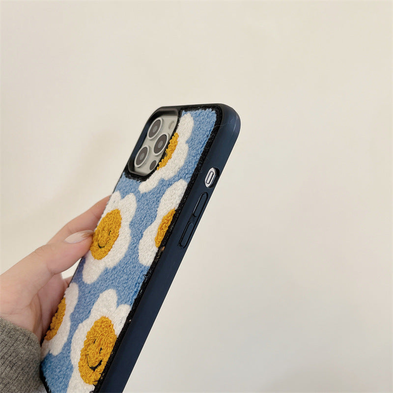 Cas de téléphone en peluche de fleurs créative et simple