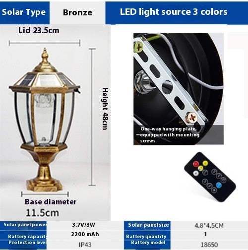 Lampe solaire à pilier extérieur étanche
