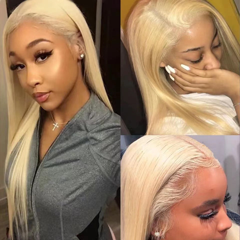 Avant Dentelle Lumière Dorée Long Droite Cheveux Complet Perruque Cap