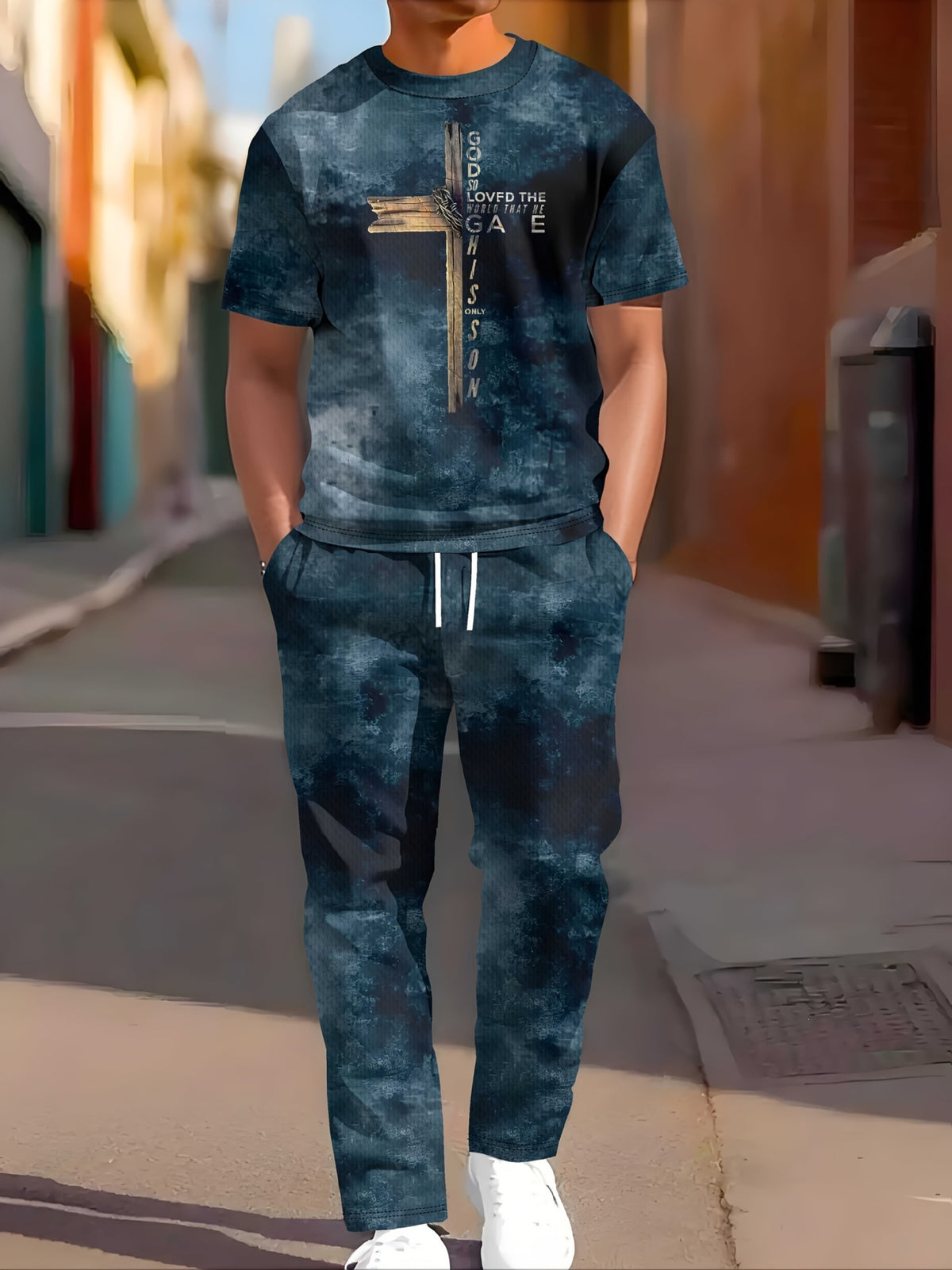 Vêtements de sport occasionnels manches courtes et pantalons longs Imprimés Ensemble deux pièces