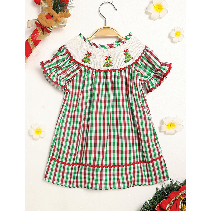Bébé enfant Bébé Filles Robe de Noël Manche courte Arbre de Noël Brodé Plaid Ca