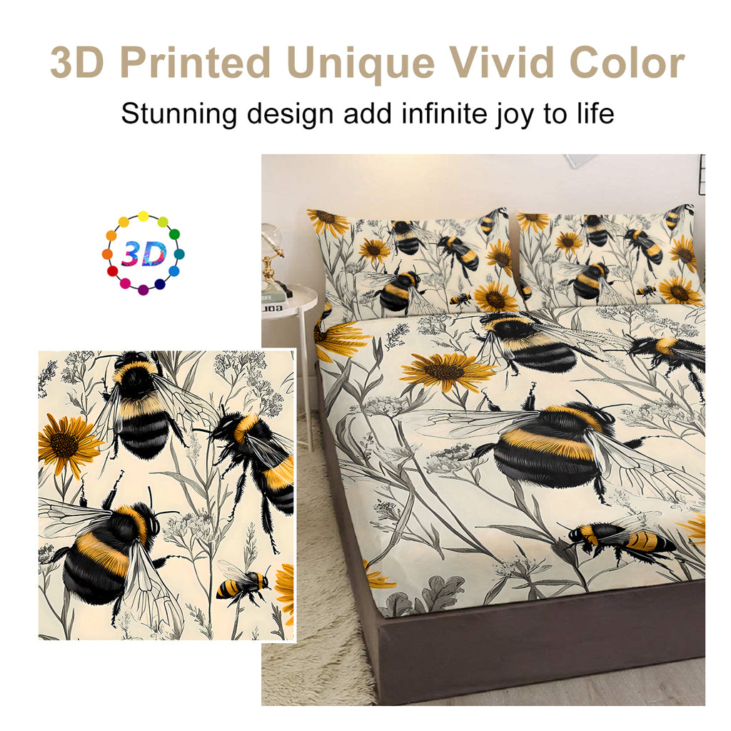 3PCS Botanical Floral Imprimé Lit Fitted Sheet Set