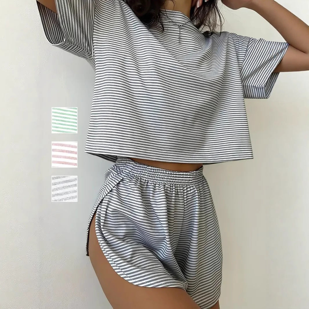 Summer Short Sleeve Suit Short Sleeve Suit Square Neck Top Side Slit Suit