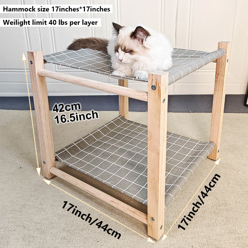 Lit de camp pour animaux de compagnie en bois massif à double couche Hamac de chat supérieur et inférieur Bunk amovible et lavabo