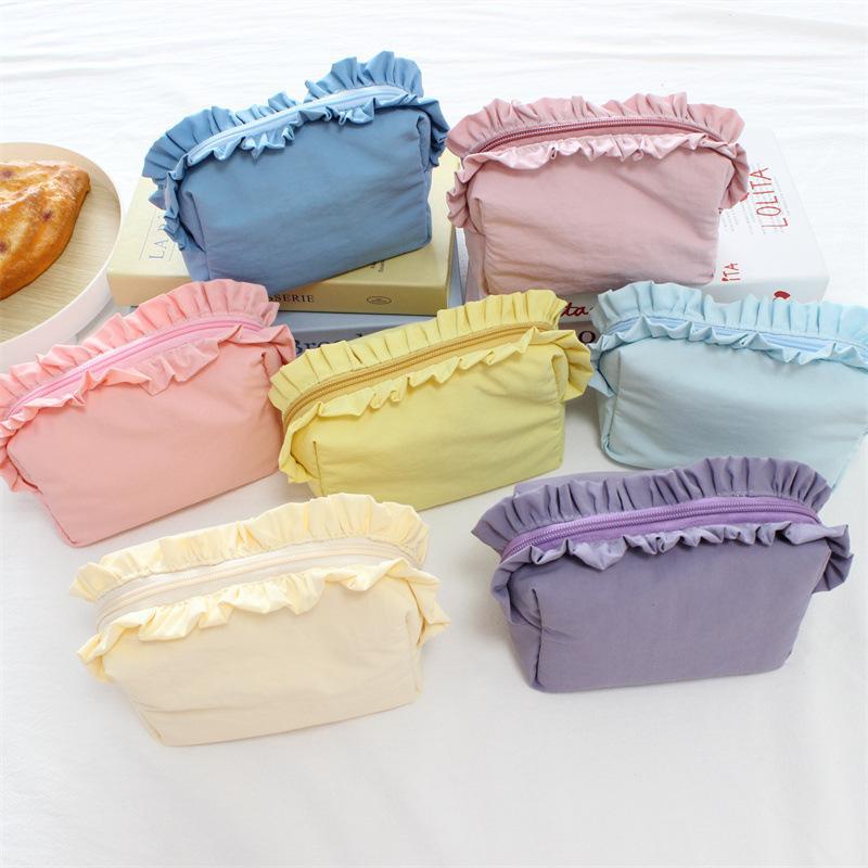 Sac de maquillage Ruffled style coréen simple en nylon imperméable