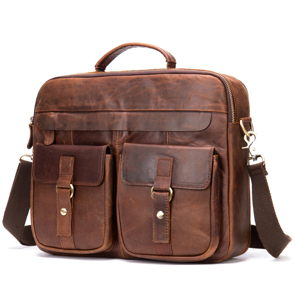 Sac à main en cuir plein-grain pour homme Rétro Sac à bandoulière en cuir