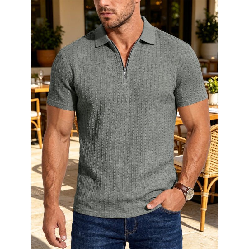 Polo Texturé Homme d'été Jacquard demi-zip Polo avec col tourné