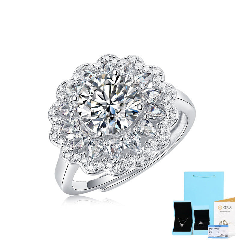 S925 Argent Moissanite Anneau Fleurs Femelle Trendy Anneau Ajustable Anneau Source En Stock Gen