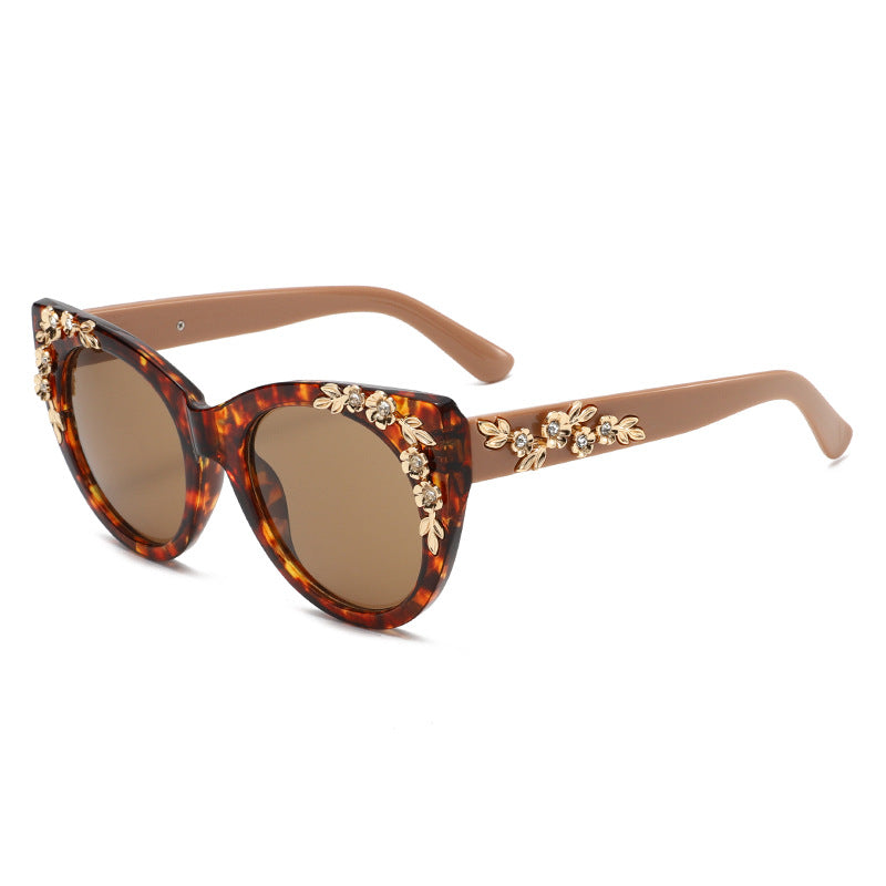 Lunettes de soleil à motif de strass floral et sans vis à vis
