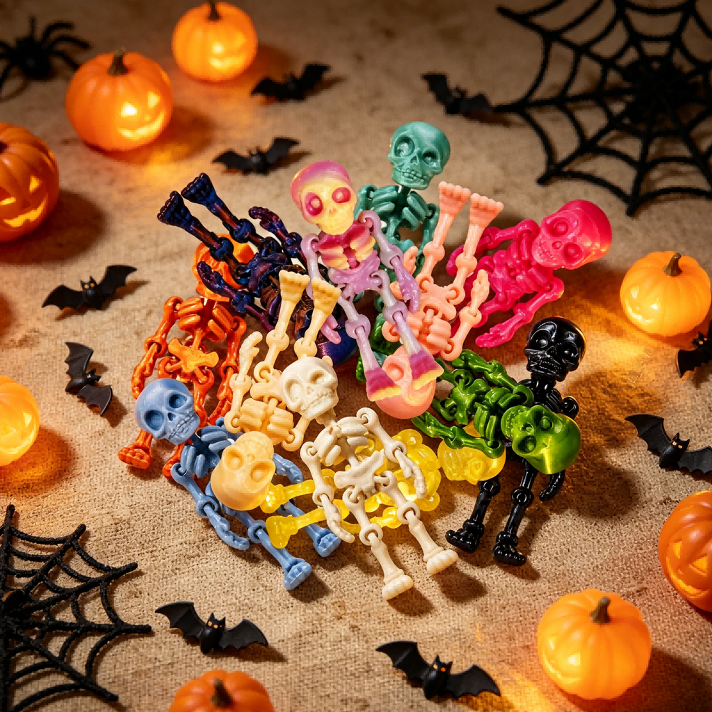 30PCS 3D Imprimé Mini Squelette Décorations Articulées Halloween Party Desk Décor