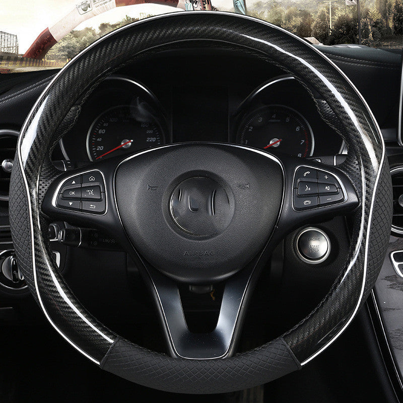 Couverture de volant de voiture Manche ronde Couverture fibre de carbone Texture