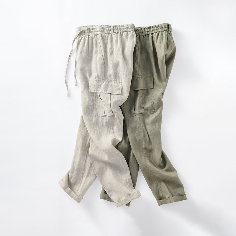 Pantalons en lin respirant à la taille moyenne