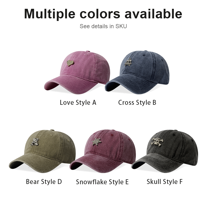 Vintage Crâne lavé Casquette de baseball 3D en métal Emblem réglable Unisex Dad Hat Streetwear