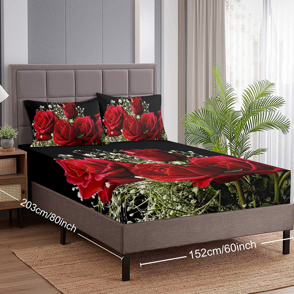 Feuille de lit florale de 3pcs rose