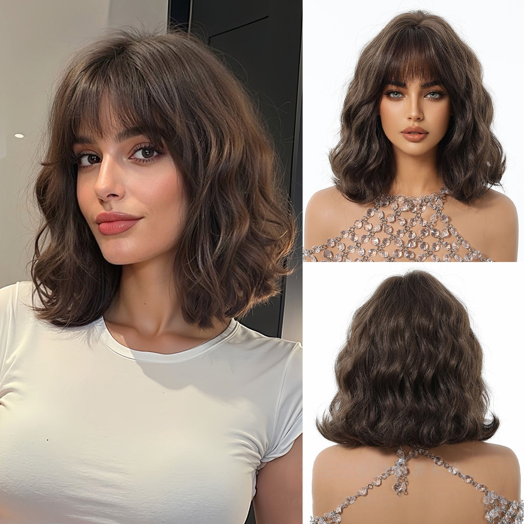 Wig Full-head Wig Bangs cheveux bouclés courts