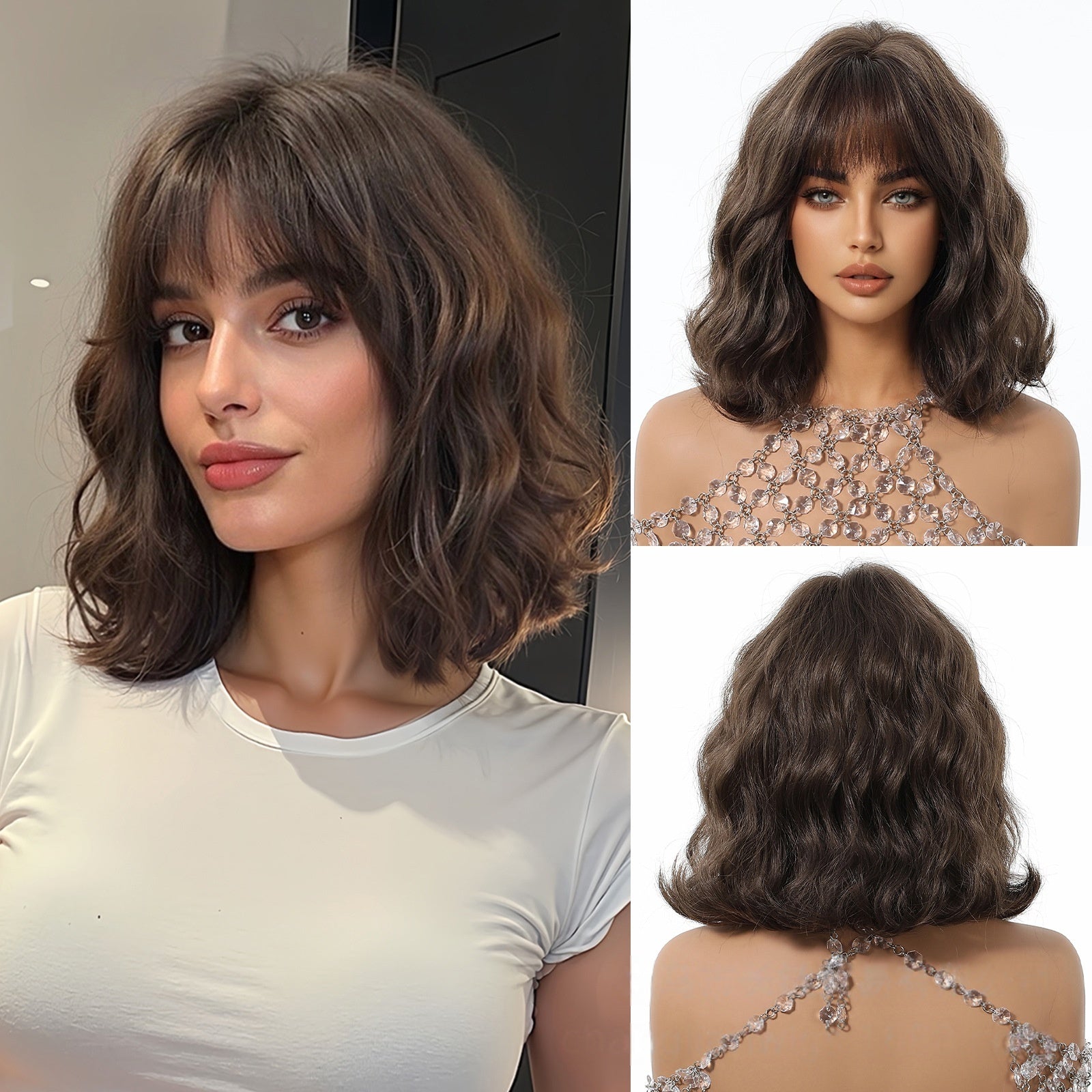 Wig Full-head Wig Bangs cheveux bouclés courts