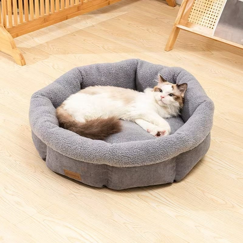 Lit de chat rond semi-fermé de lit de chat profond