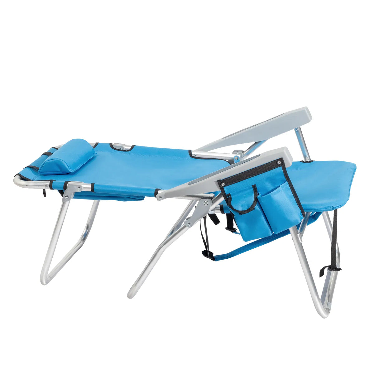 63*70*99cm Élevé Oxford Clot Argent Blanc Aluminium Tube roulement 100kg Chaise de plage Bl
