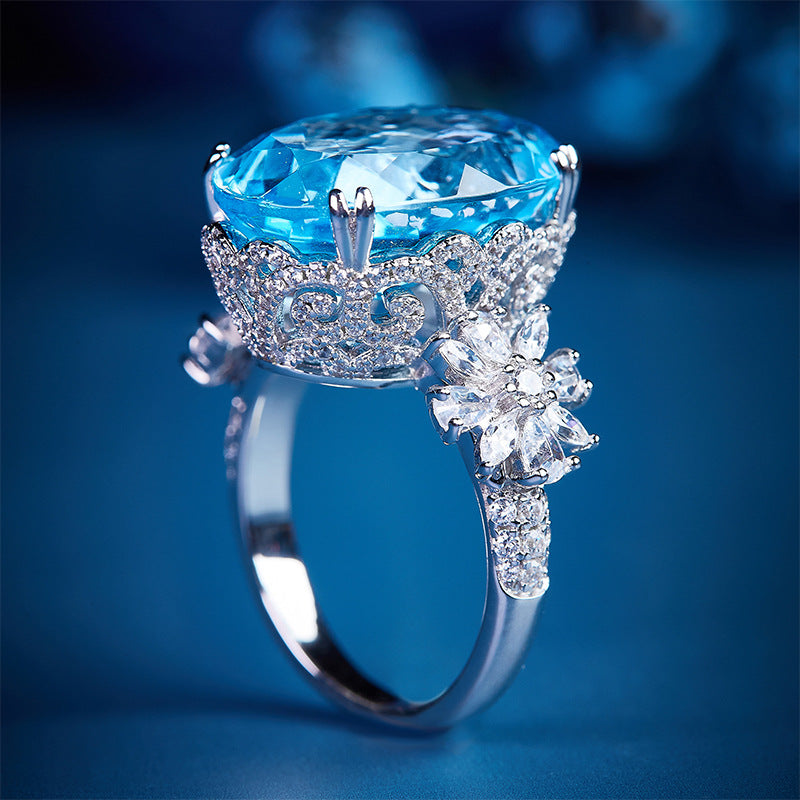 Haut de gamme Grand Carat Marine Blue Diamond Net Red Live Selling Simulation Topaz Full Diamond