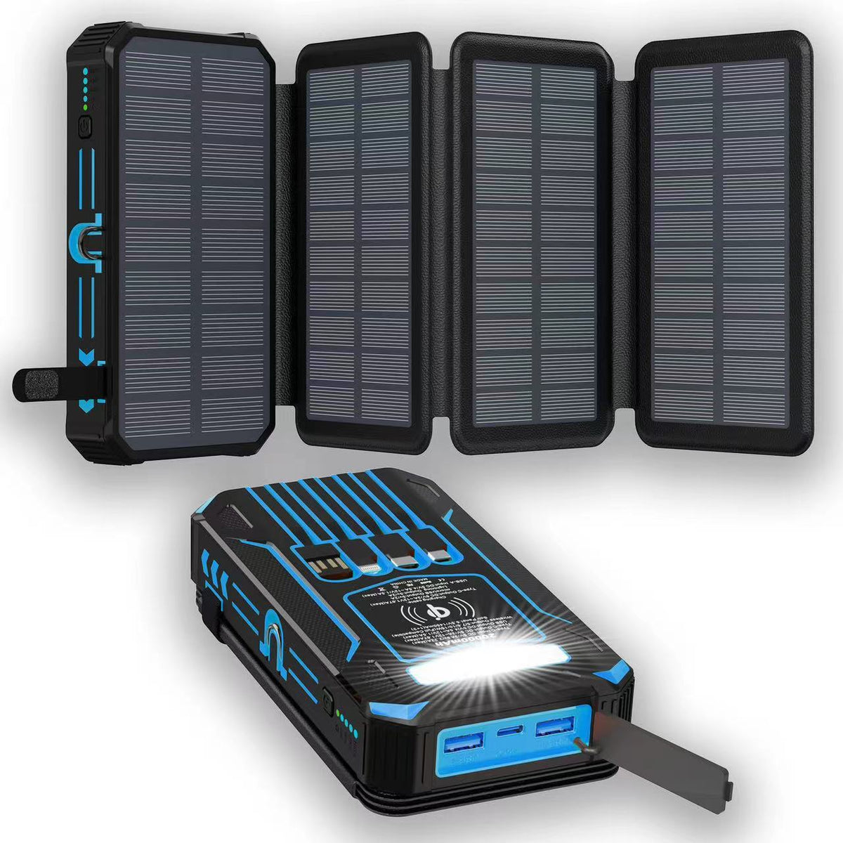 Solar Three-Fold Folding Power Bank, Outdoor Portable Large Capacity Mobile Power Supply
